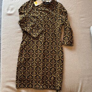 Women's Boden NWT Black and Gold Patterned Sheath Dress